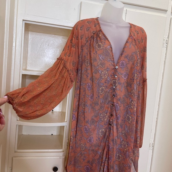 Free People Sheer Bell Long Sleeves MultiColored Kimono Overlay 3/4 Size… - Picture 4 of 16